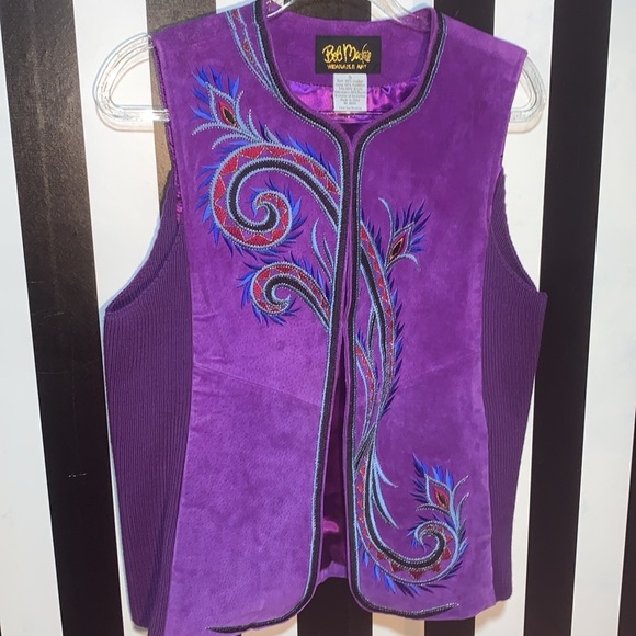 Bob Mackie Wearable Art Purple Suede Vest Womans Small Vintage Retro 90s Leather - Picture 15 of 17